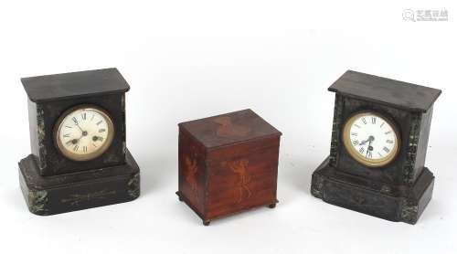 Property of a deceased estate - two 19th century slate & verde antico marble cased mantel clocks,