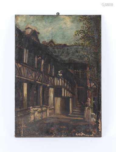 Property of a gentleman - Dutch school, 19th century - A COURTYARD SCENE - oil on canvas, 28 by 19.