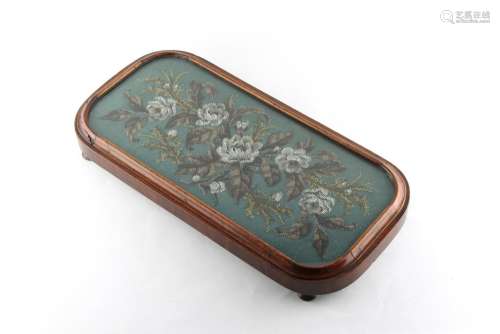 Property of a gentleman - a Victorian figured walnut surtout de table with floral needlework &