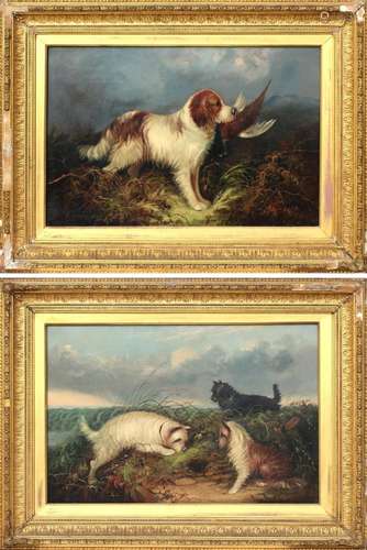 Property of a lady - J. Langlois (c.1855-1904) - TERRIERS RATTING and SPANIEL WITH PHEASANT - a