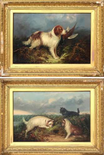 Property of a lady - J. Langlois (c.1855-1904) - TERRIERS RATTING and SPANIEL WITH PHEASANT - a