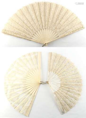 Property of a lady - three late 19th century lace fans, the largest 14ins. (35.5cms.) long (