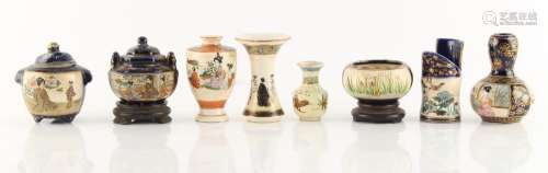 Property of a lady - a group of eight Japanese Satuma miniature items, late 19th / early 20th