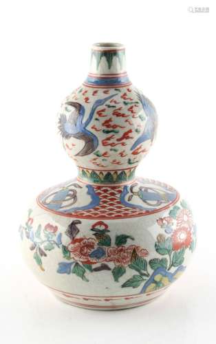 Property of a lady - a late 19th / early 20th century Japanese double gourd vase, painted with
