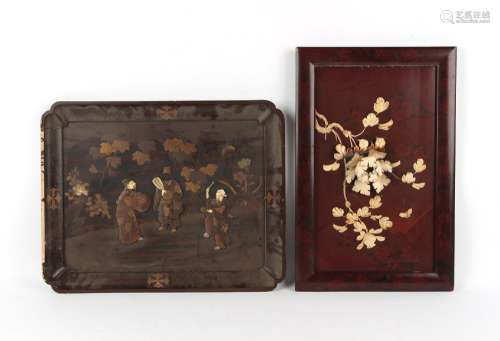 Property of a lady - two Japanese lacquer & carved ivory panels, late 19th / early 20th century,