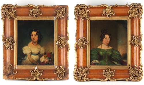 Property of a lady - English school, mid 19th century - PORTRAIT OF A LADY and PORTRAIT OF A