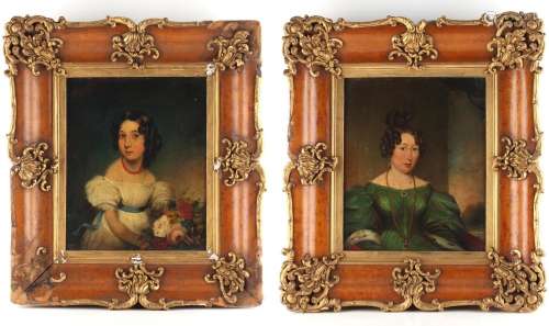 Property of a lady - English school, mid 19th century - PORTRAIT OF A LADY and PORTRAIT OF A