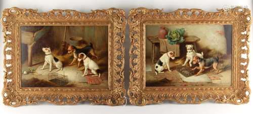 Property of a lady - Claude Hunt (1863-1949) - 'IN THE CAGE' and 'ESCAPED' - a pair, oils on canvas,