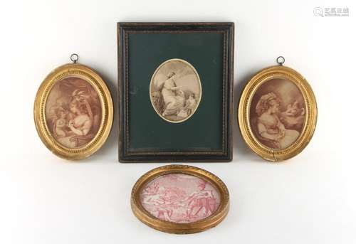 Property of a deceased estate - a pair of 19th century gilt oval framed sepia engravings in the