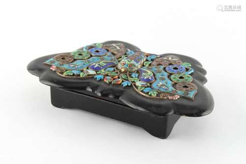 Property of a lady - a late 19th / early 20th century Chinese black lacquer butterfly shaped box