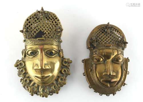 Property of a gentleman - tribal & ethnographia - two West African Benin bronze hip masks, first