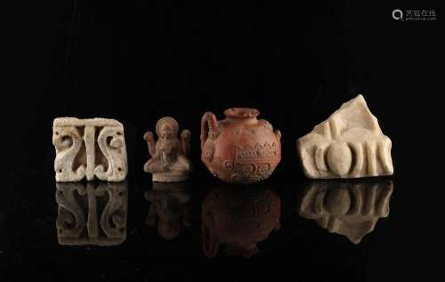 Property of a deceased estate - a group of four assorted items including a carved marble fragment,
