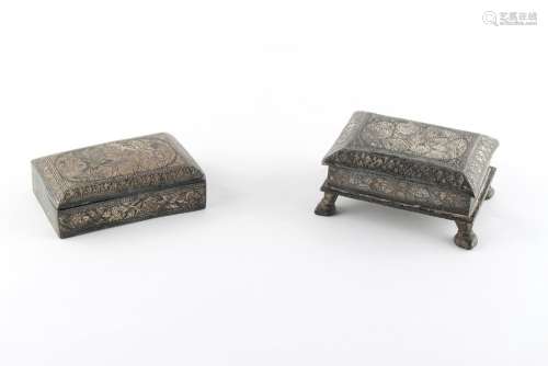 Property of a gentleman - a collection of Indian Deccan bidri ware items - two rectangular boxes,