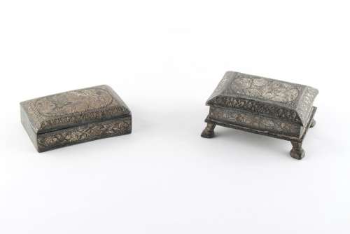 Property of a gentleman - a collection of Indian Deccan bidri ware items - two rectangular boxes,