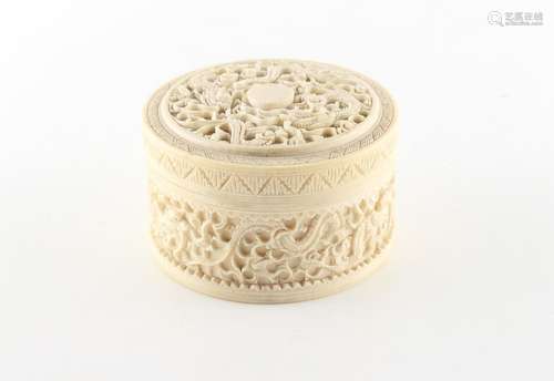 Property of a deceased estate - a Chinese Canton carved ivory circular box, late 19th / early 20th