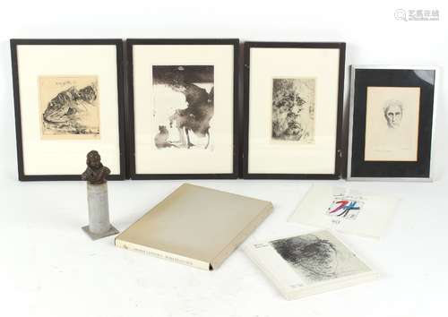 Three framed & glazed etchings by Horst Janssen (German, 1929-1995); together with three related