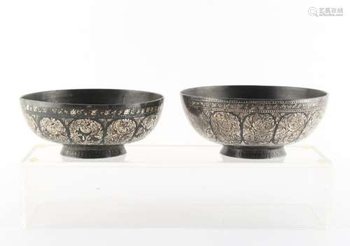 Property of a gentleman - a collection of Indian Deccan bidri ware items - a pair of bowls, probably