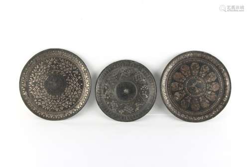 Property of a gentleman - a collection of Indian Deccan bidri ware items - two circular trays and