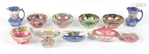 Property of a lady - a collection of twelve Maling lustre items including Azalea & Peony Rose, the
