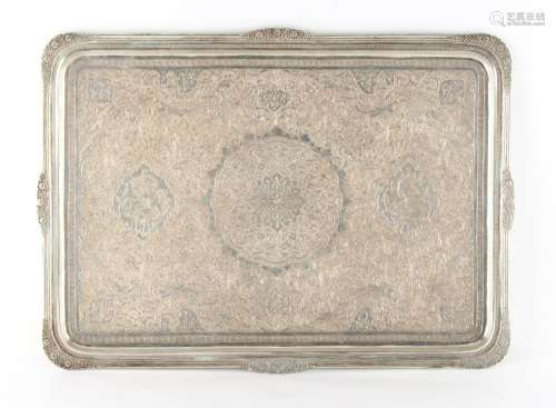 Property of a gentleman - a good quality Indian or Islamic silver rectangular tray, with all-over