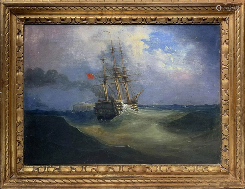 Oil painting on canvas depicting sailing …