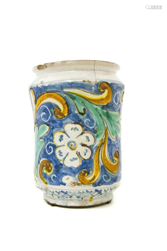 Cylinder majolica of Caltagirone, XVIII Century.…