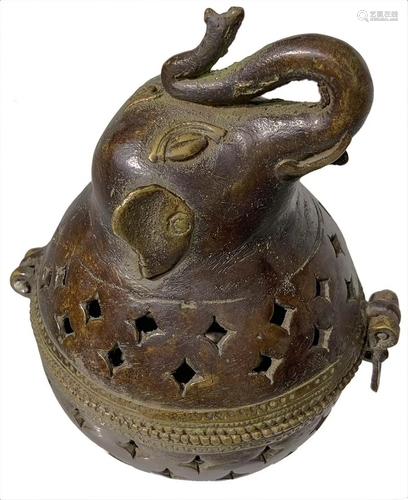 Bronze incense burner, cover with elepha…