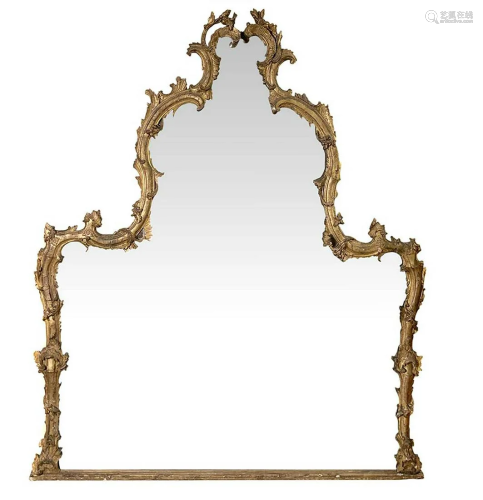 Large mirror in gilded wood, carved foli…