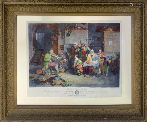 Print Blind Fiddler depicting indoor with fam…