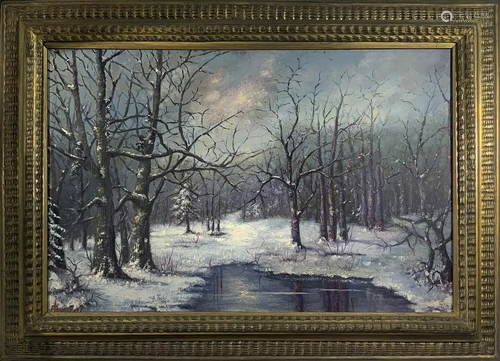 Oil painting depicting snowy landscap…