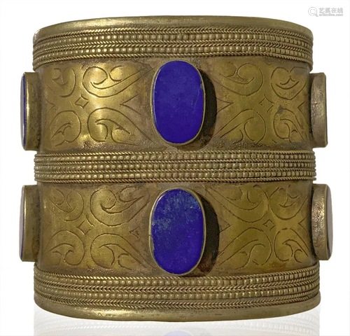 Silver bracelet with lapis. Turkmenistan, the t…