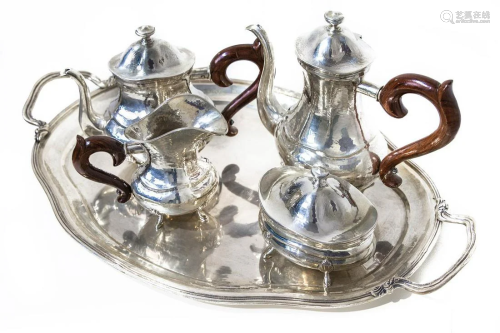 Silver set consisting of tray, coffee pot, teapot…