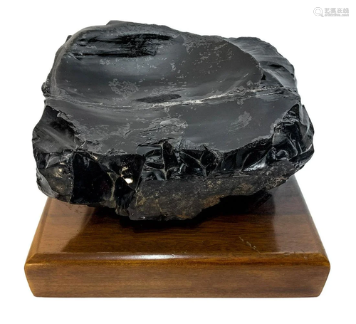 Stone Obsidian, with wooden base. H 13…