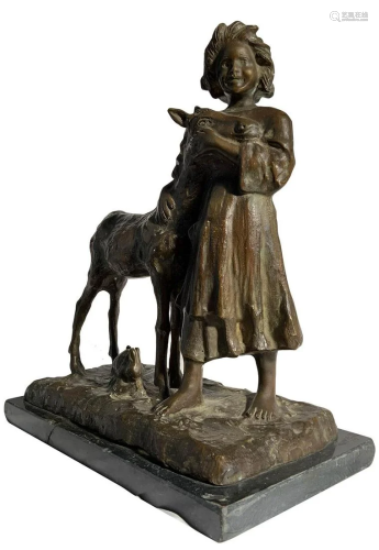 Bronze sculpture depicting a child with do…