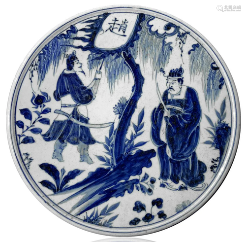 Circular porcelain plate decorated in the col…