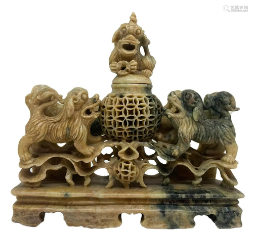 Chinese monumental soapstone incense burner …