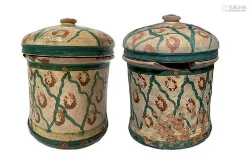 Pair of Majolica cylinders of Caltagirone, …