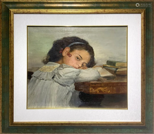 Oil painting on canvas depicting a child …