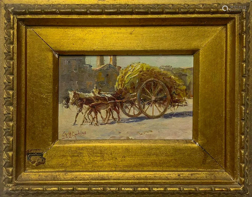 Painting depicting donkeys and wagon by El…