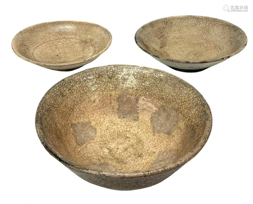 Three ceramic bowls partially glazed, 