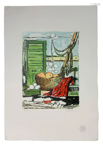 Screen printing depicting still life of M. J…