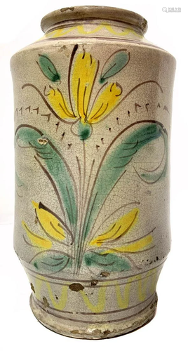 Cylinder majolica of Caltagirone, Sicily, 1833. …