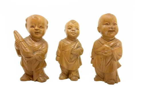 Maple wood sculptures of three Chines…