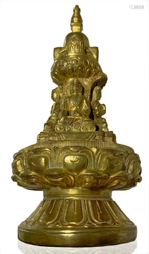 Sculpture in gilted bronze stupa with four s…