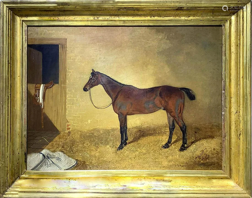 Oil painting on canvas depicting horse. …