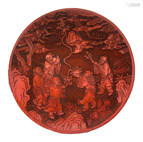 Cinnabar lacquer plate decorated in relief …