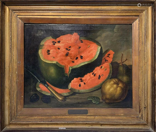 Oil painting on canvas depicting still life of