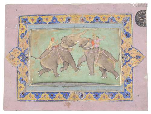 AN ELEPHANT FIGHT, MUGHAL, NORTHERN INDIA, 18TH CENTURY