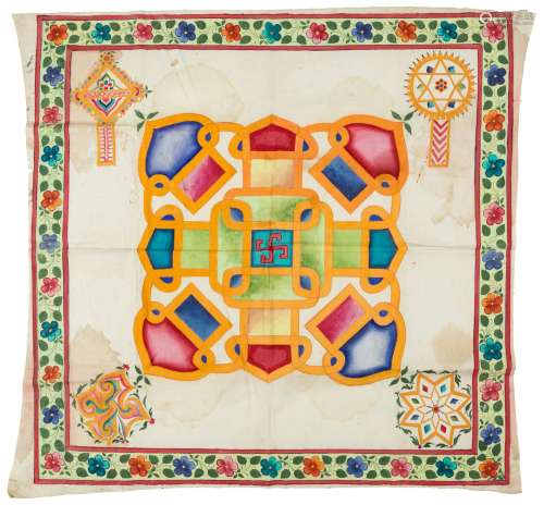 A PAINTED CLOTH HANGING DEPICTING A YANTRA, WESTERN INDIA, 20TH CENTURY