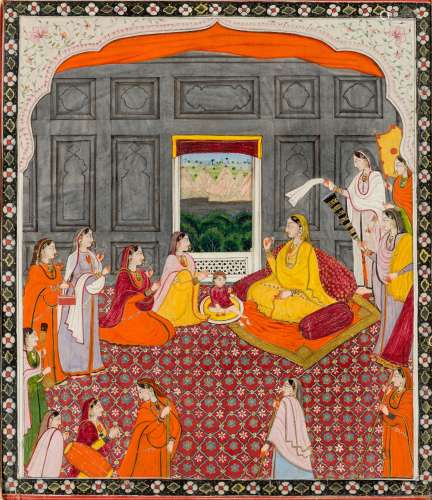 A MOTHER AND CHILD IN A PALACE, PROBABLY KANGRA, NORTH-WESTERN INDIA, EARLY 19TH CENTURY